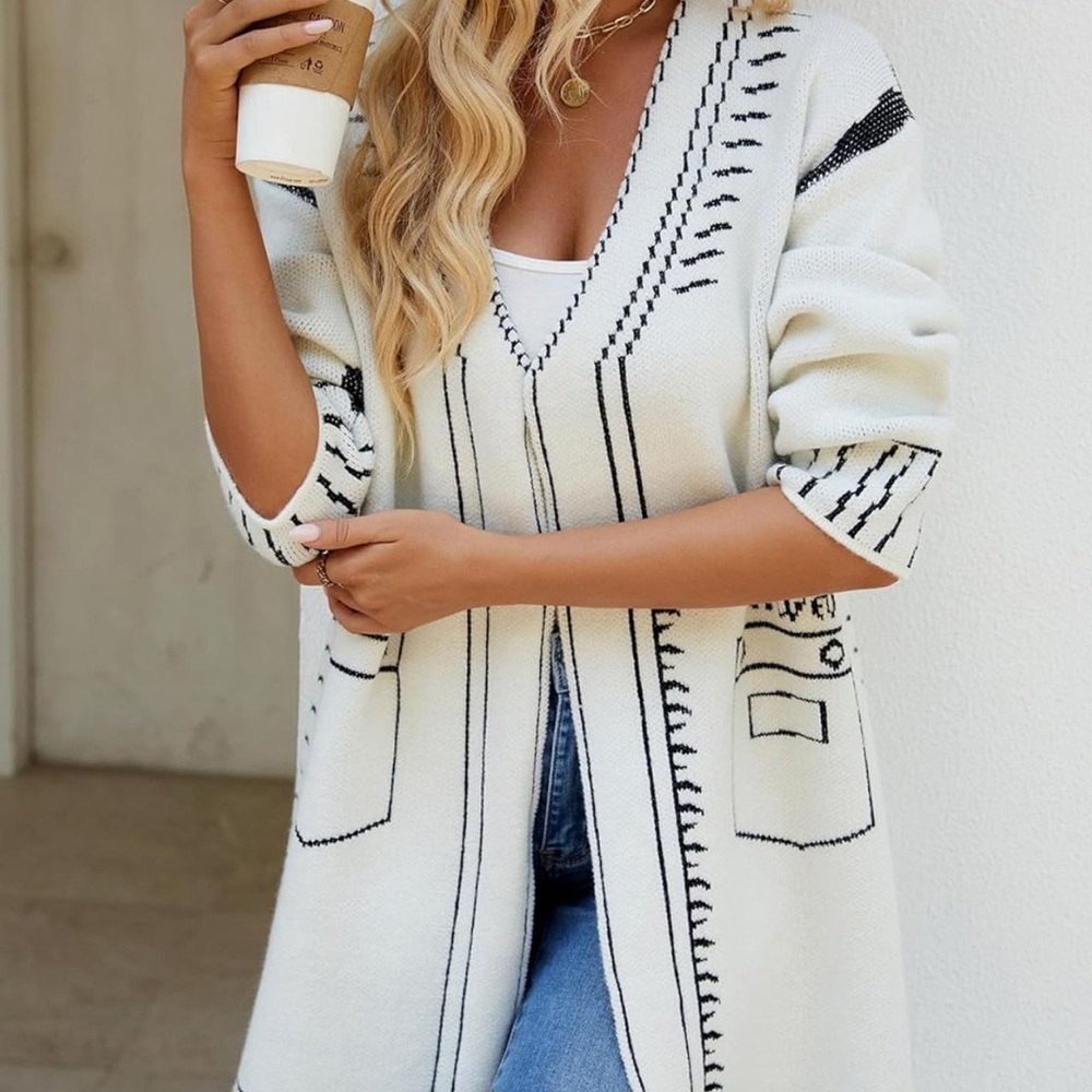 Chic Nation Black and White Open Cardigan